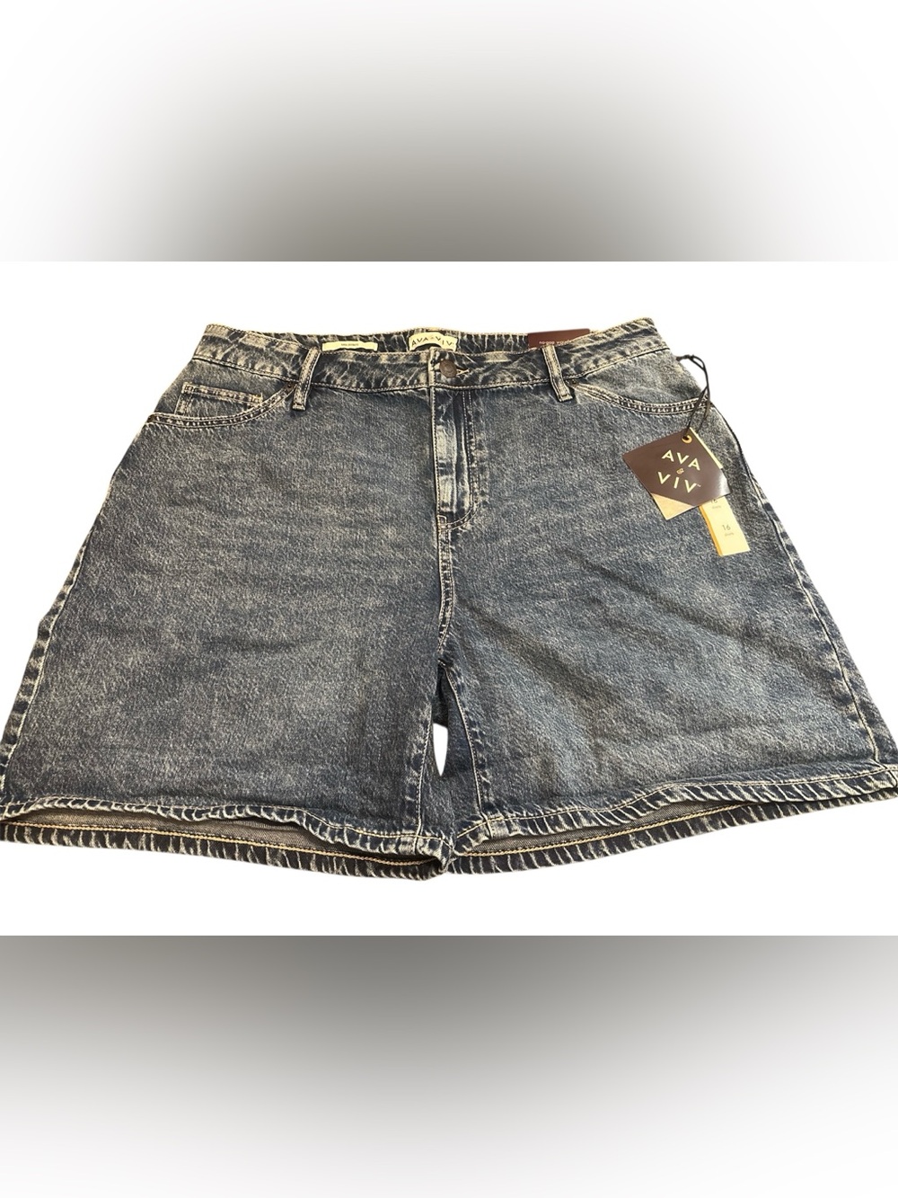 Ava & Viv Acid Wash High-Rise Denim Shorts - Dark Blue